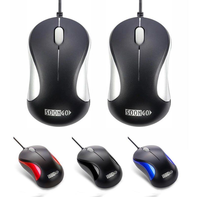 SOON GO USB Mouse 2 Pack Computer Mouse Ergonomic Optical Wired Mice for Office and Home,Compatible with Computer Laptop PC Desktop Silver by SOONGO - Image 1